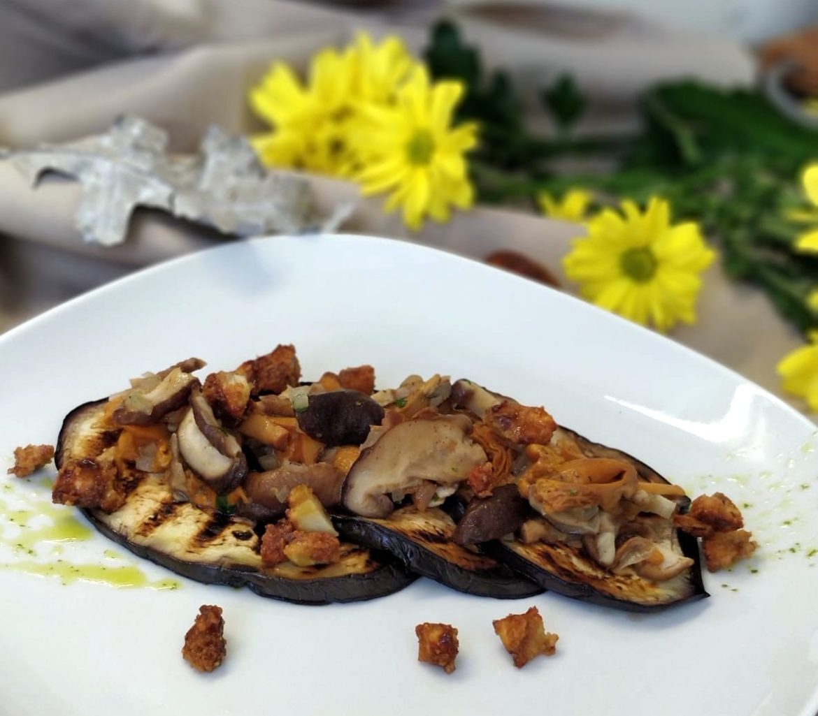 Poele champignons aubergines chataignes
