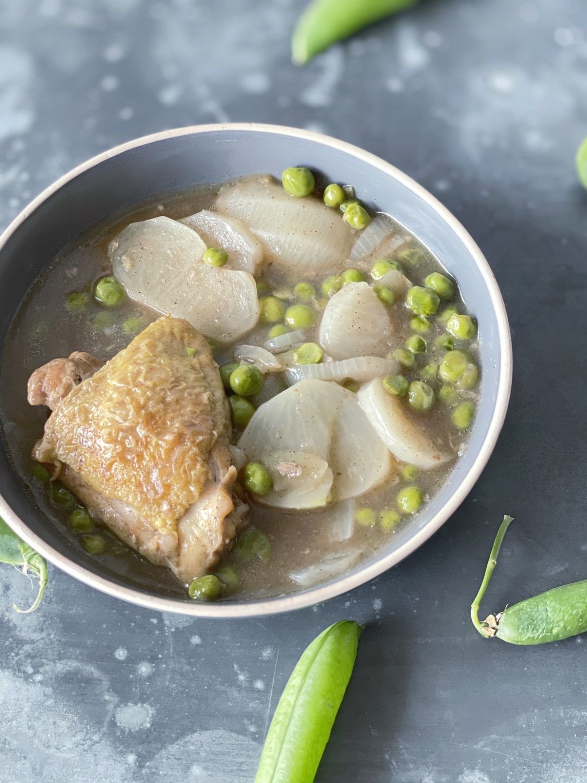 poulet canelle petit pois navet
