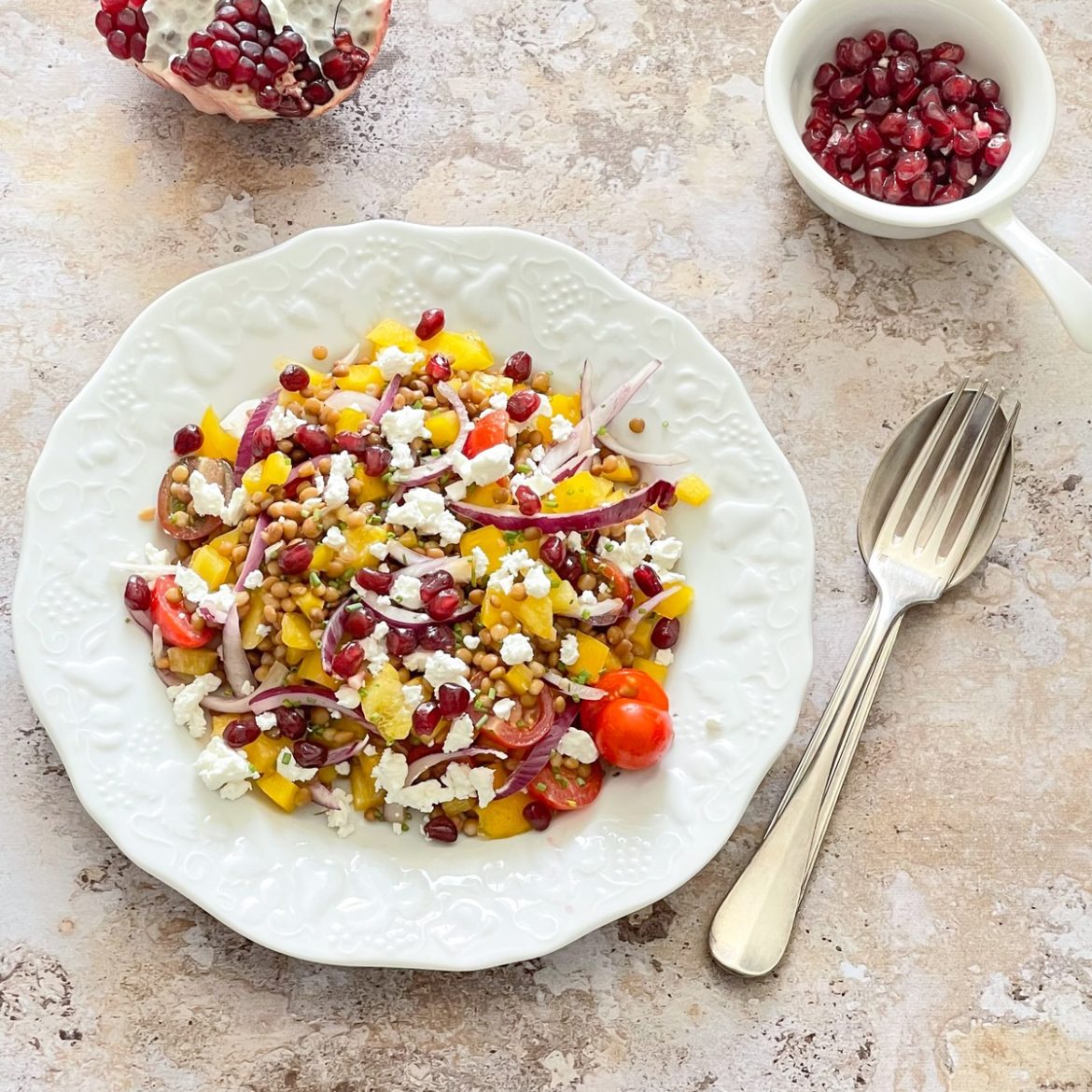 salade lentilles feta poivron grenade