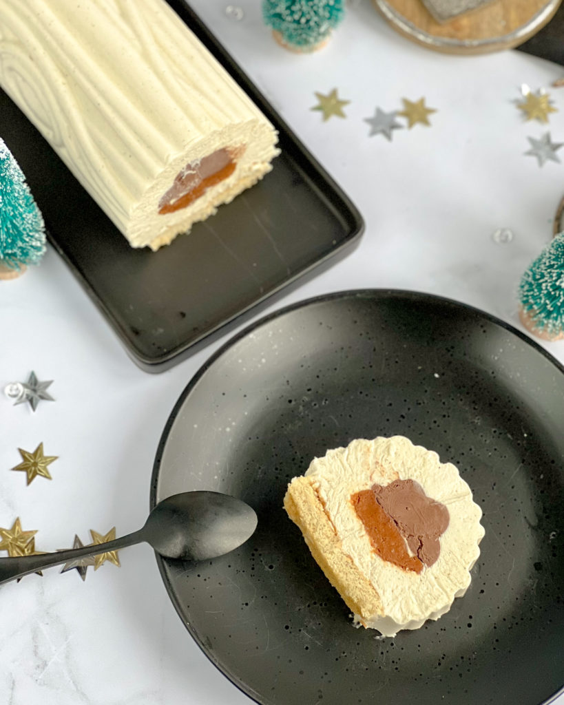 bûche vanille chocolat cacahuete