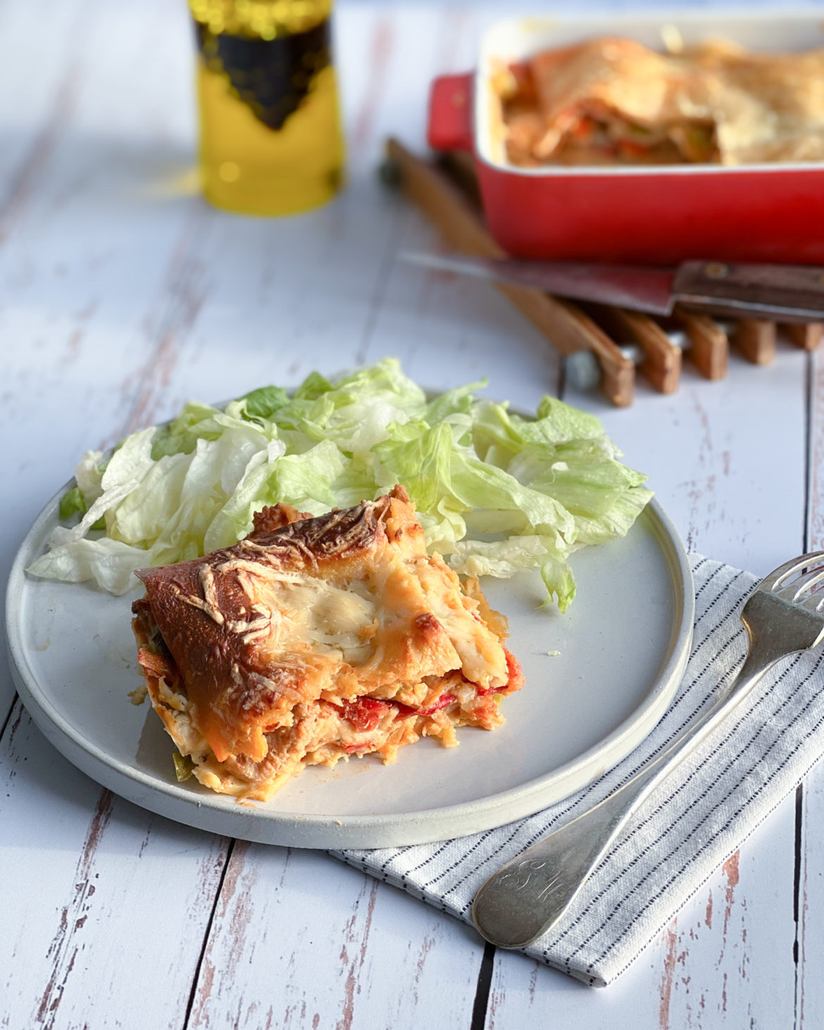 lasagnes végétariennes lentilles corail, poivron soja béchamel ig bas